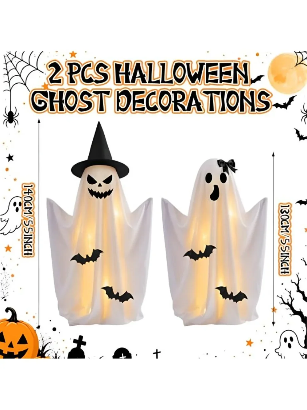2 Pcs Halloween Light up Ghost Decorations Indoor, Purple